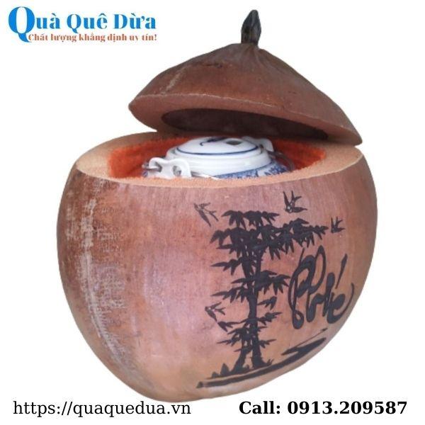 Bình Giữ Ấm Trà Trái Dừa Hoa Văn Lồng Chữ “Phúc” Và Bình Trà 400 - 950ml