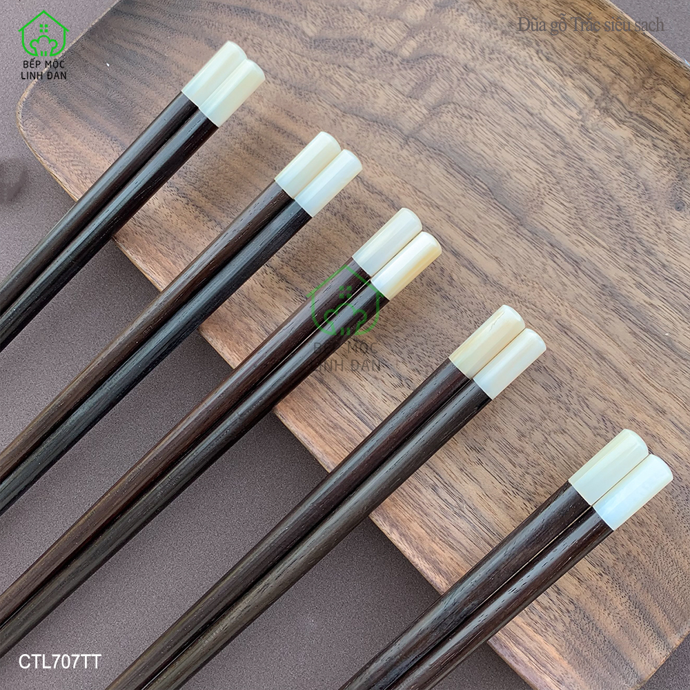 (5 Đôi) Đũa Gỗ Trắc Tự Nhiên Cẩn Xà Cừ Trắng - Kháng Khuẩn Siêu Sạch [CTL707TT-5]