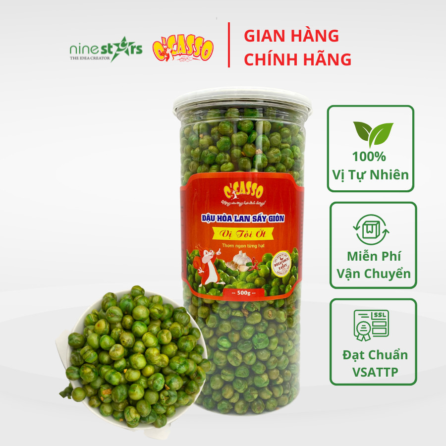 Combo 2 Hộp 500g Đậu Hòa Lan Sấy Giòn Vị Tỏi Ớt Và Đậu Hòa Lan Sấy Giòn Vị Muối (500G/Hộp nắp thiếc)