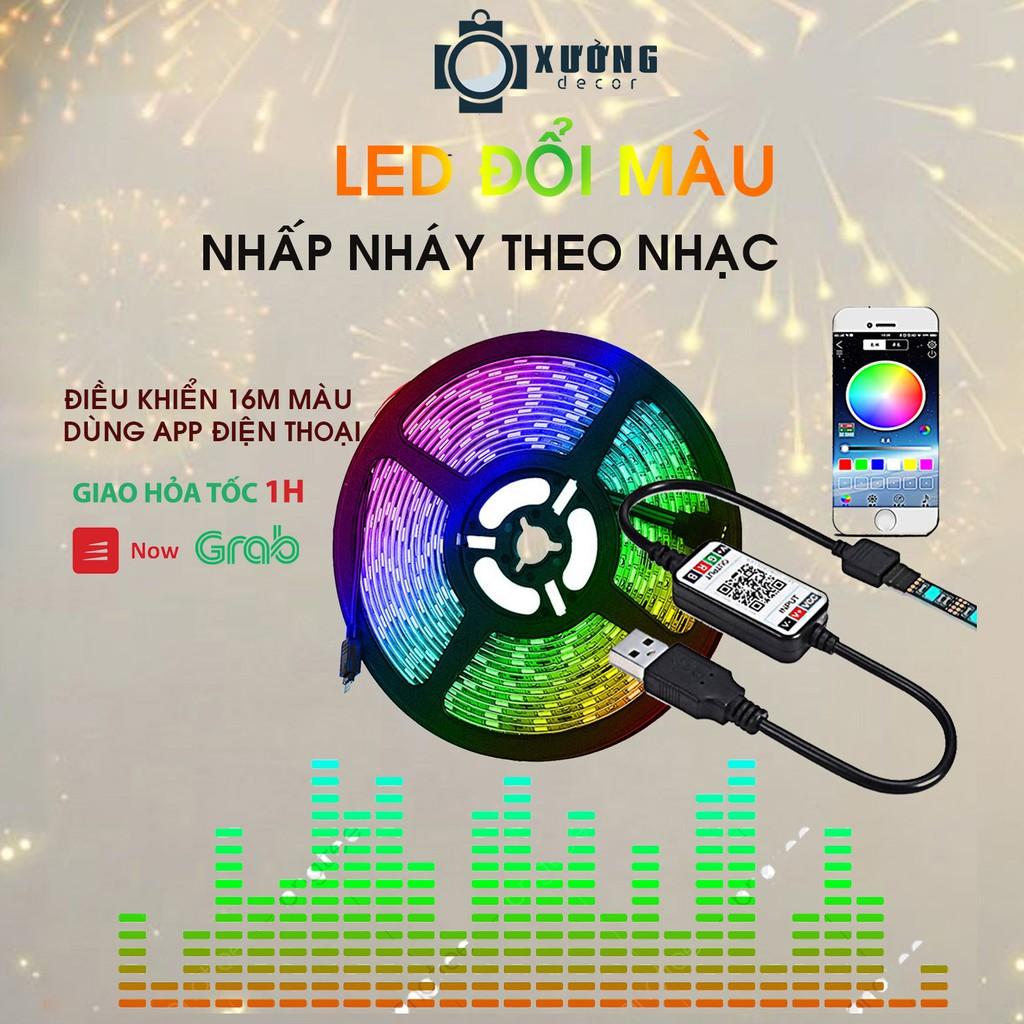 Đèn led đổi màu RGB 10m, 5m IP65 cảm biến nhạc, kết nối bluetooth, Đèn Led Tiktok Mix DIY Trên 50 Màu