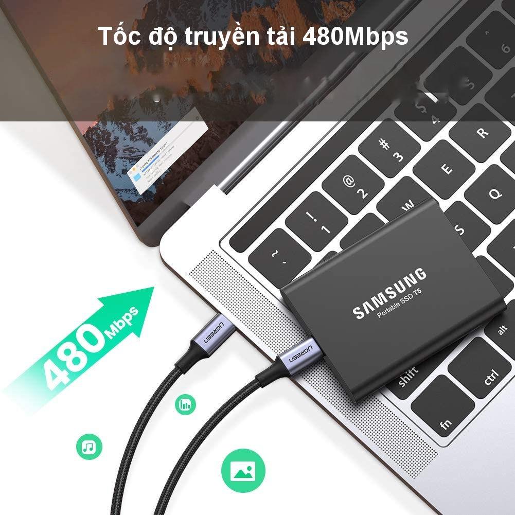 Cáp sạc nhanh USB Type C PD hỗ trợ 100W UGREEN US316 US334 dài 1m 2m - Tương thích Macbook / iPad Pro / Laptop - Hàng chính hãng