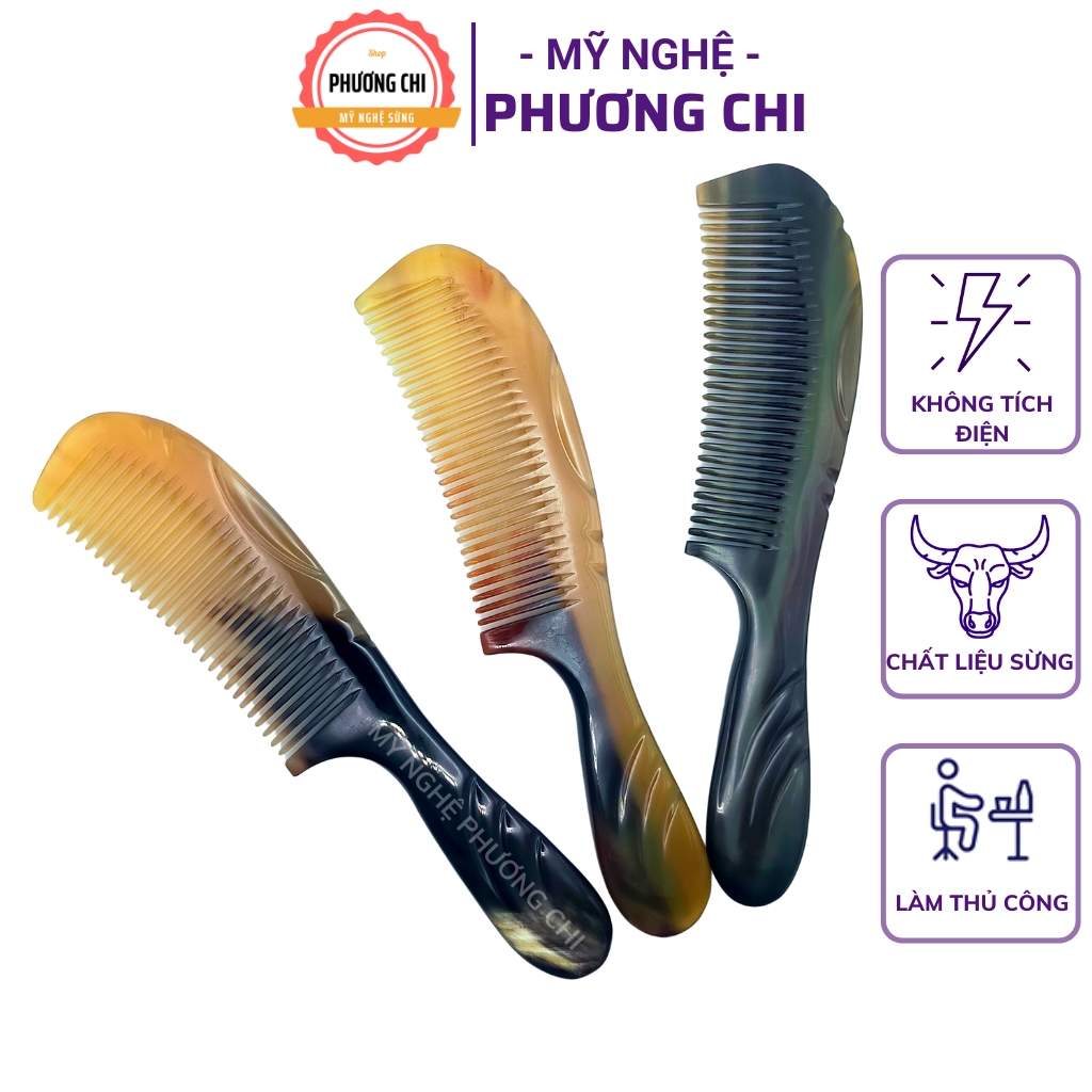 Lược sừng chuôi khía trắng nưa dài 17cm, lược chải tóc gỡ rối massage đầu | Mỹ Nghệ Phương Chi