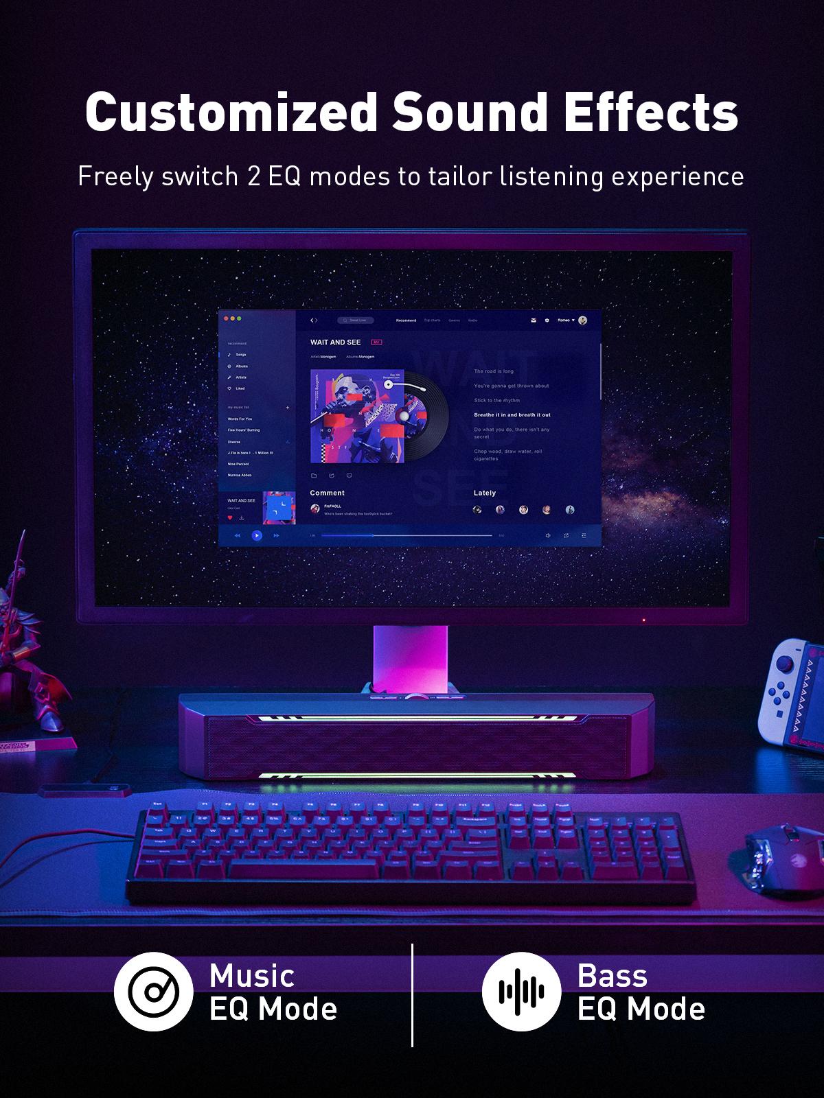 Loa máy tính C4 PC RGB Gaming Sound Bar Loa Bluetooth không dây di động cho Màn hình máy tính để bàn, Máy tính xách tay, PS5, Bảng điều khiển Xbox Màu sắc: C4