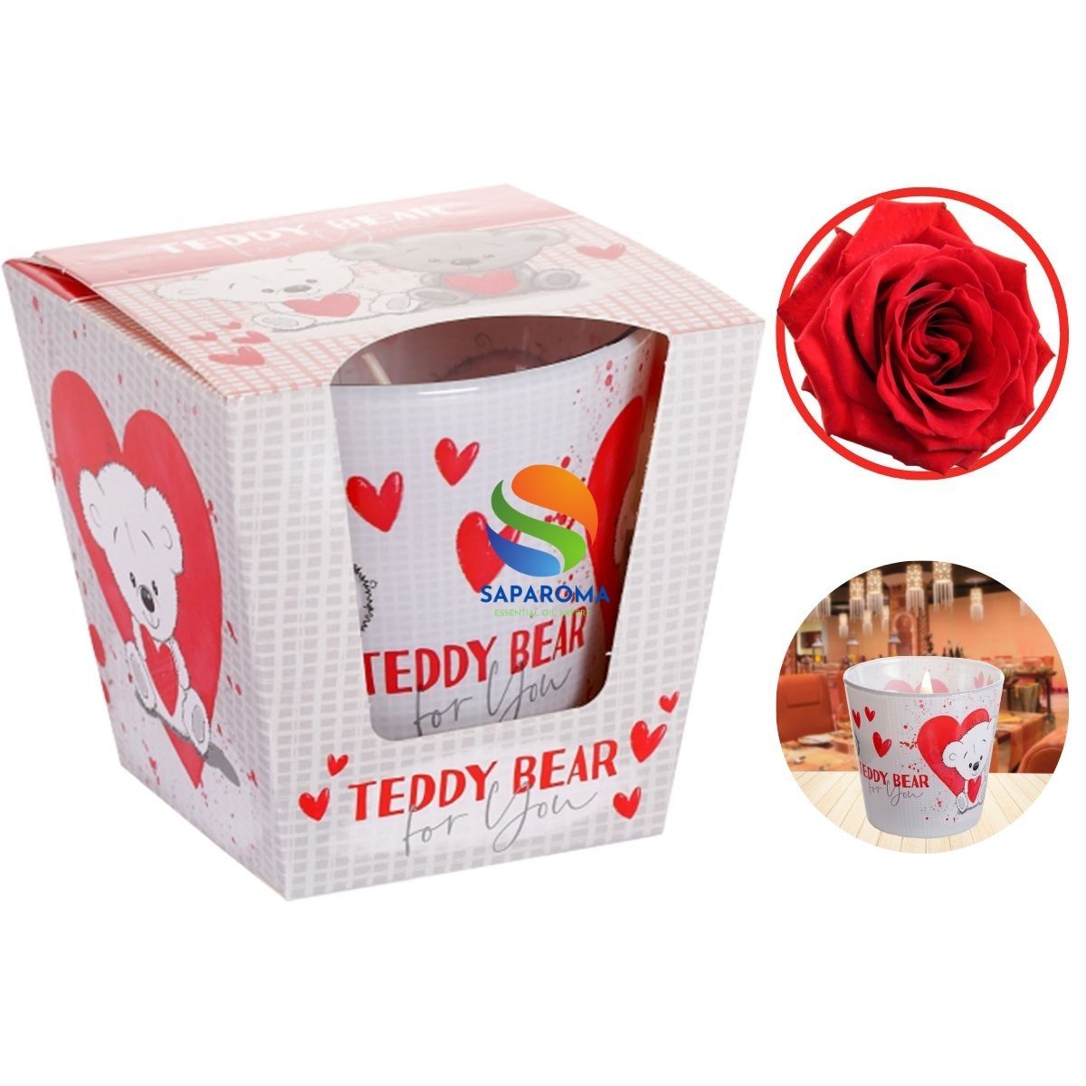 Ly nến thơm tinh dầu Bartek Teddy Bear 115g QT8857 - hương hoa hồng, nến trang trí, thơm phòng, thư giãn, hỗ trợ khử mùi (giao mẫu ngẫu nhiên)