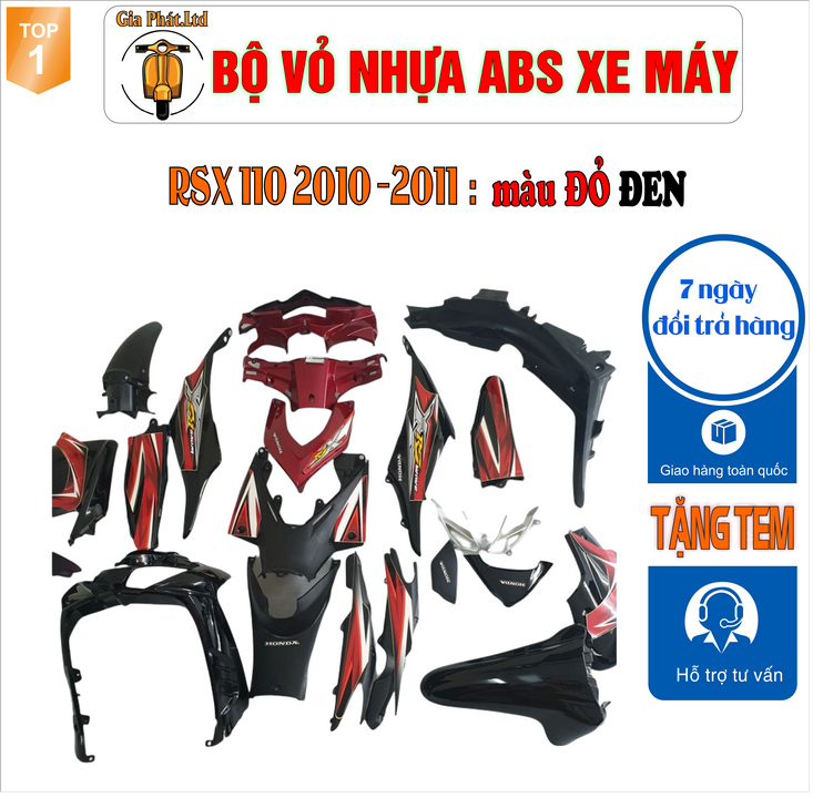 [TẶNG TEM] Dàn áo xe WAVE RSX 110 nhựa nguyên sinh ABS cao cấp màu ĐEN ĐỎ đời 2010 -2011- TKB-548-831