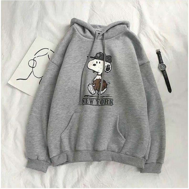 Áo Hoodie In Cún NewYork Áo Khoác Nỉ Ngoại Tay Phồng Unisex