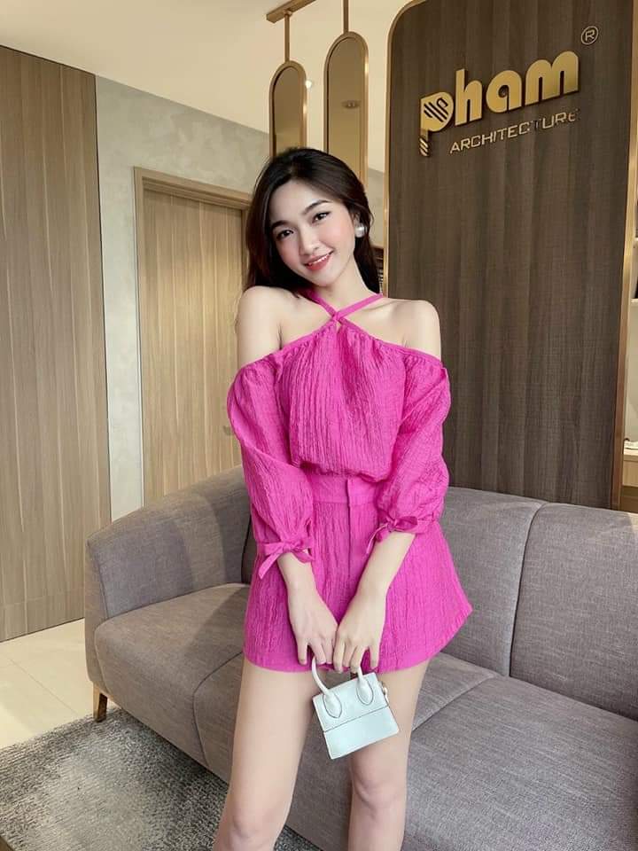 Sét Áo Rớt Vai Tay Dài Phối Nơ Mix Cùng Quần Short Xinh Lung Linh