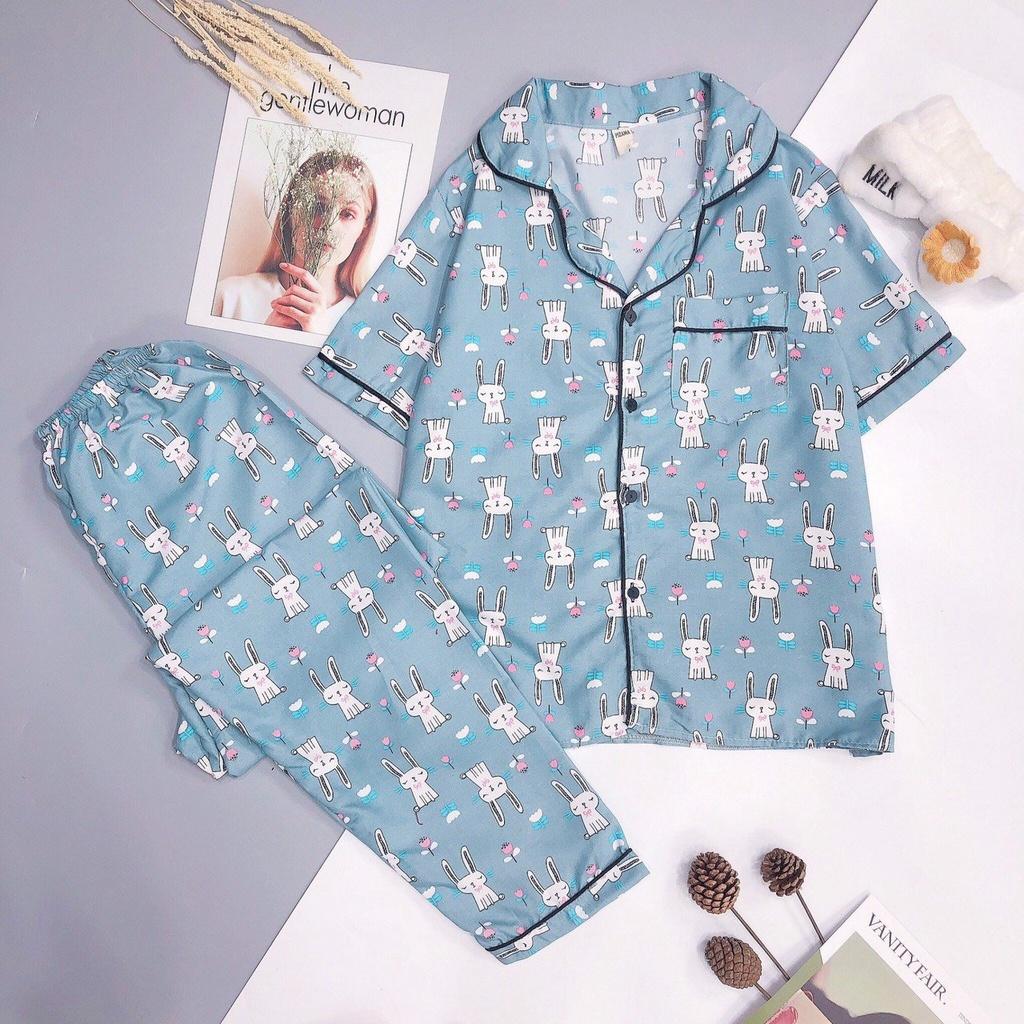 Đồ Ngủ Nữ Pijama Tay Ngắn Quần Dài Vải Kate Thái Loại 1, Bộ Mặc Nhà Thu Đông HATIBO