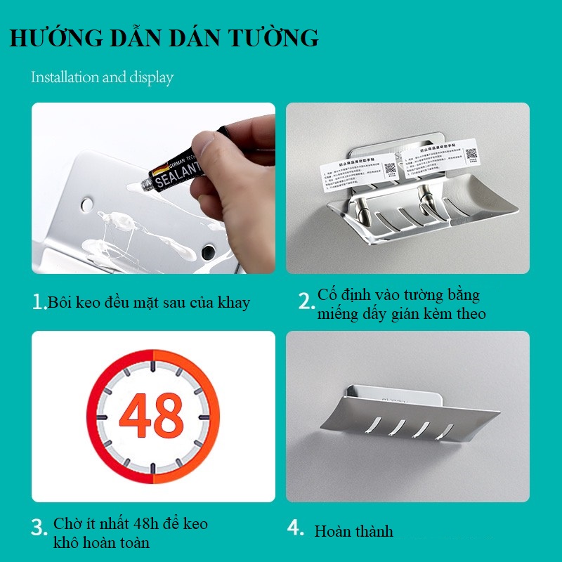 Kệ để Xà bông, xà phòng tắm Dán Tường KXB01 chất liệu Inox 304 Cao Cấp - Không Cần Khoan Đục