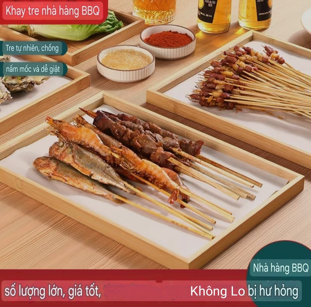 Khay gỗ tre ghép đựng trà đạo, đựng thức ăn ẩm thực hình chữ nhật - An toàn, cao cấp, chắc chắn - Hàng sản xuất chuẩn tre Việt Nam
