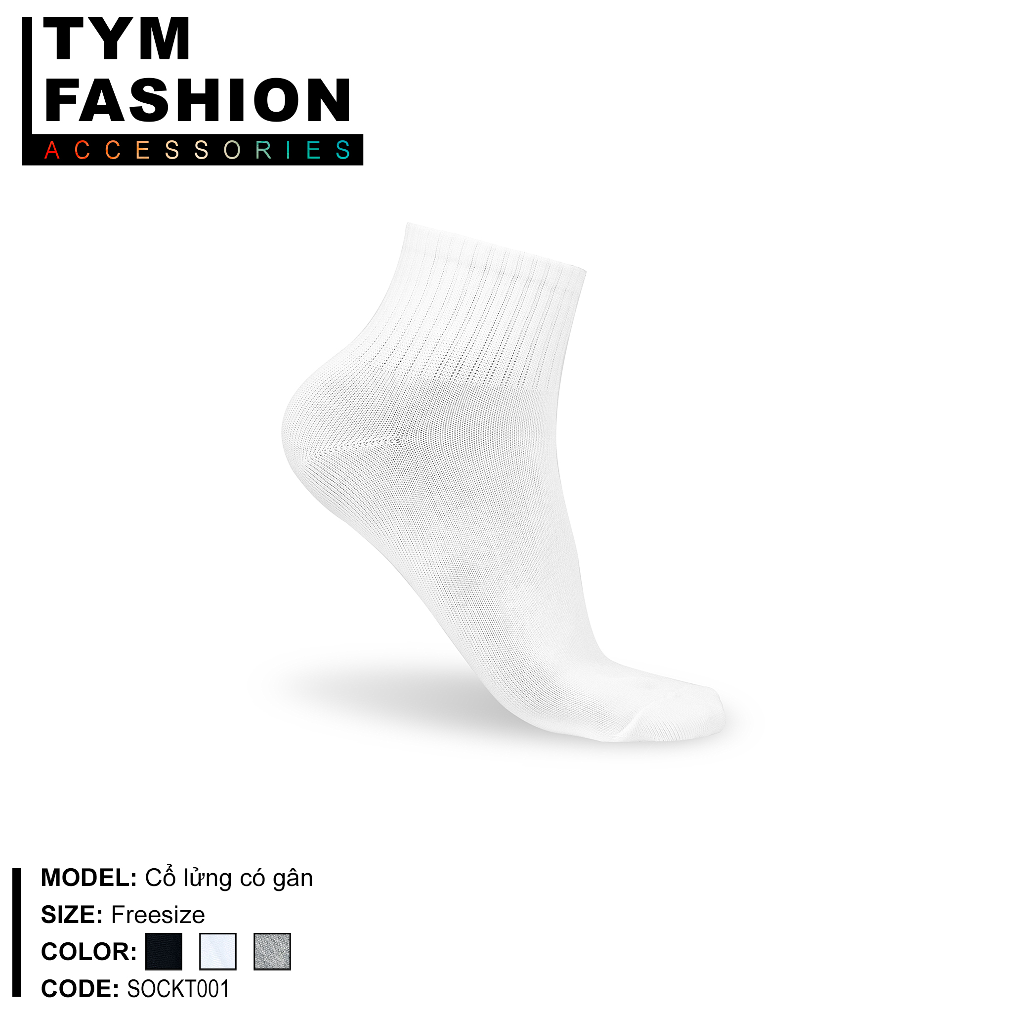 Vớ Cotton dệt cao cấp Nam Nữ TYM - trơn - kích thước Thấp Lửng Cao - Thoáng khí, thấm hút tốt - SOCKT001 - TYM FASHION