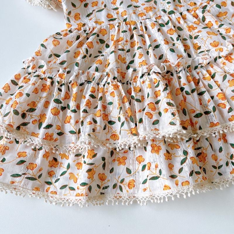 Váy Lolita Hoa Nhí Bèo Tầng Bé Gái 4 Đến 18kg, Đầm Bé Gái Chất Boi Nhật Thông Hơi