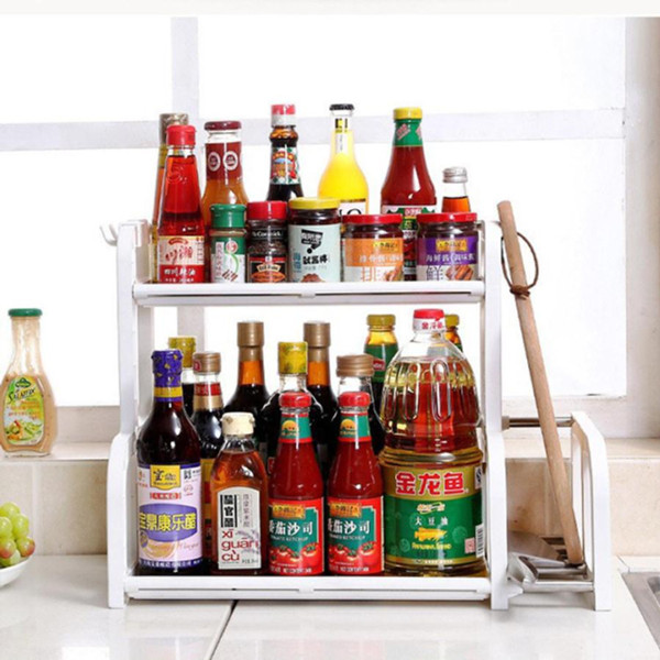 Kệ Đựng Gia Vị Nhà Bếp Chữ B 2 Tầng Bằng Nhựa Cao Cấp Có Khay Để Thớt + 1 Miếng Lót Nồi Silicon Hình Hoa