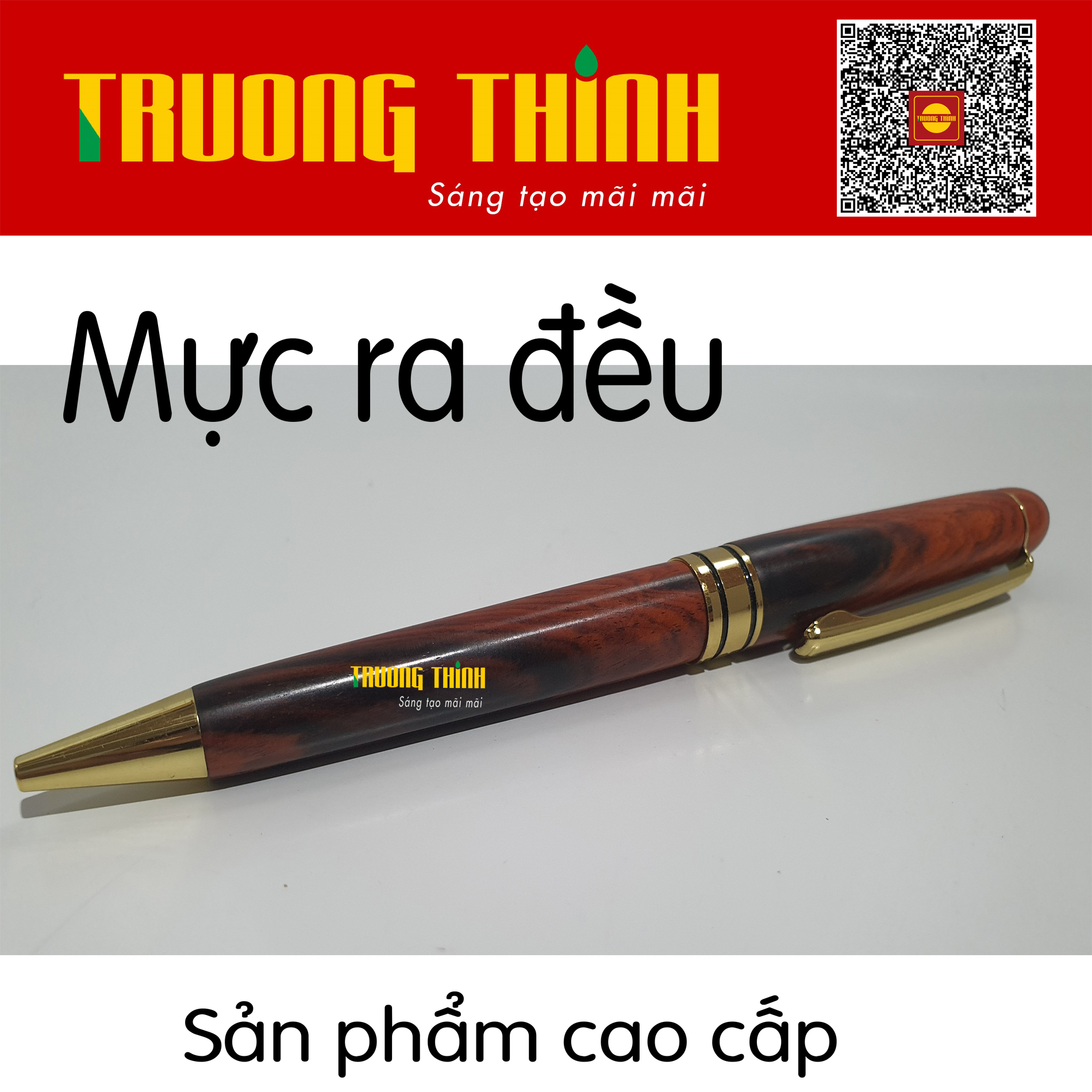 Bút Ký Gỗ Trắc Đỏ Đen Cao Cấp Chính Hãng Trường Thịnh Đẳng Cấp Doanh Nhân - Gắn Đồng Nguyên Khối . Loại Xoắn 15 cm