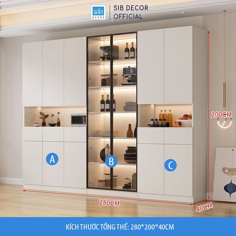 Set Tủ Trưng Bày Đa Năng Đặt Tại Phòng Khách, Nhà Bếp Hiện Đại Thương Hiệu SIB Decor TCK37