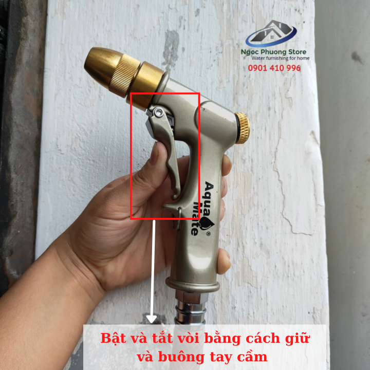 Vòi tưới cây rửa xe loại 1 tia, đầu bằng đồng, thân bằng kim loại AQUAMATE ĐÀI LOAN - Mã W9301