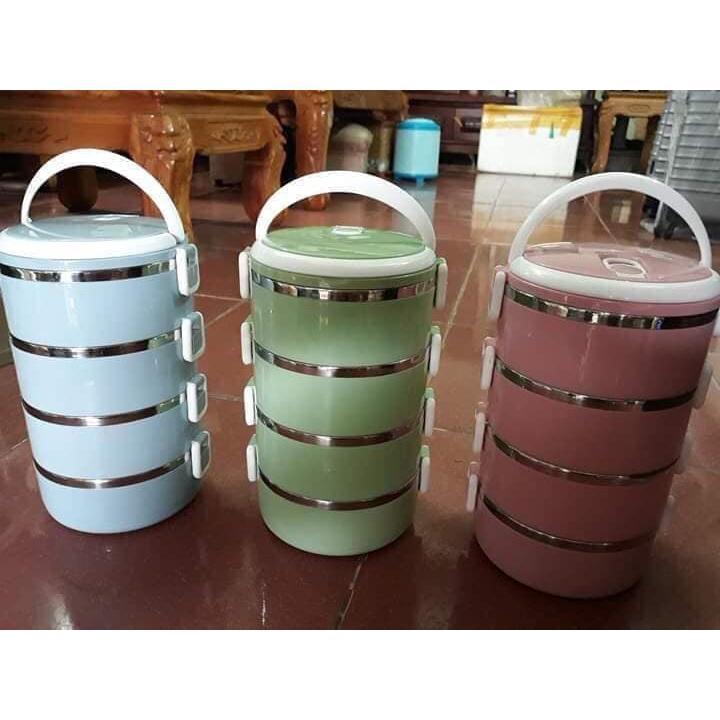 Hộp Ủ Cơm, Cặp Lồng Cơm Lúa Mạch, Hộp Giữ Nhiệt Đồ Ăn Ruột Inox 4 Tầng Tiện Dụng - Hàng Chất Lượng