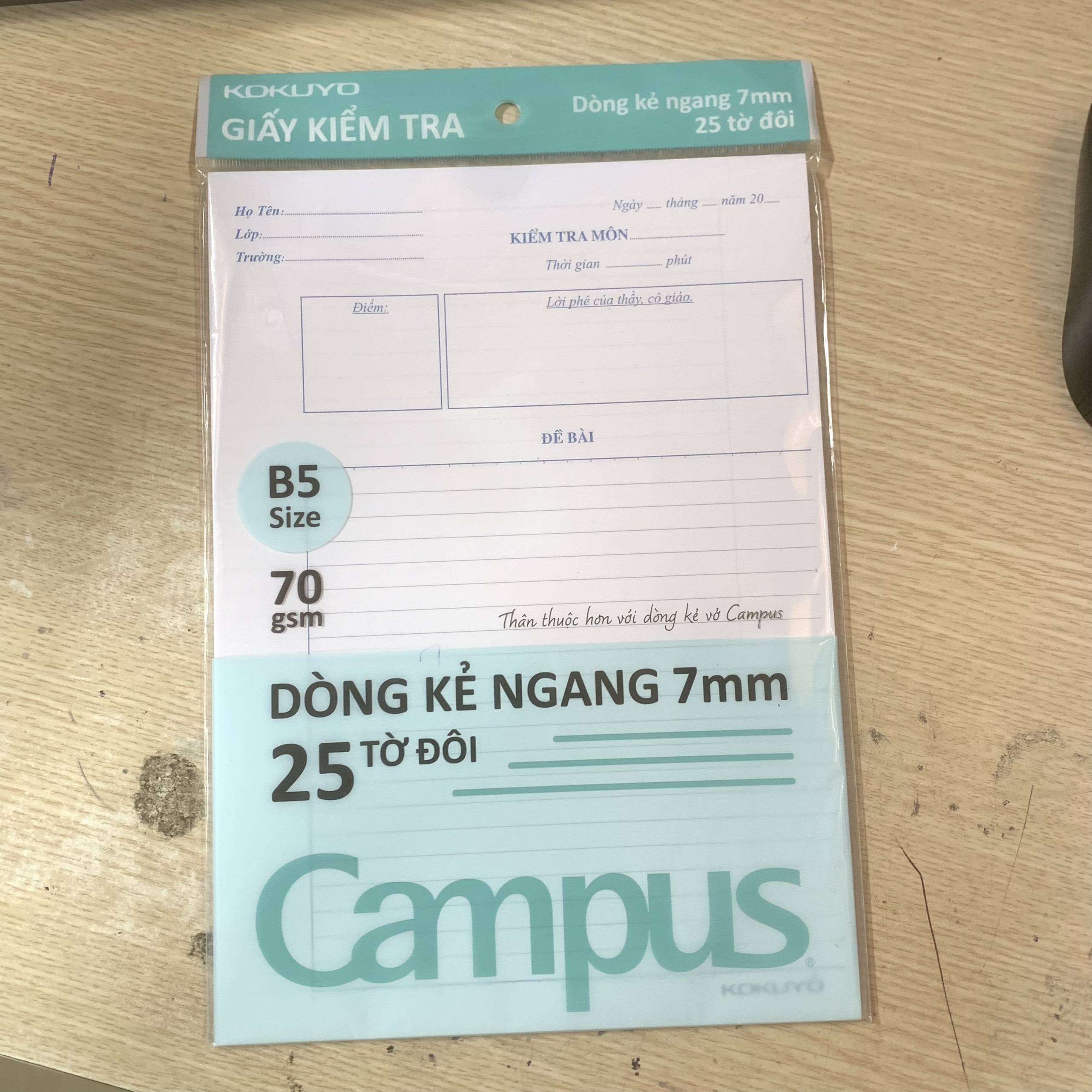Giấy kiểm tra Campus không chấm TP-PRS70G-25 - Dòng kẻ ngang - 25 tờ đôi, Giấy định lượng 70gsm