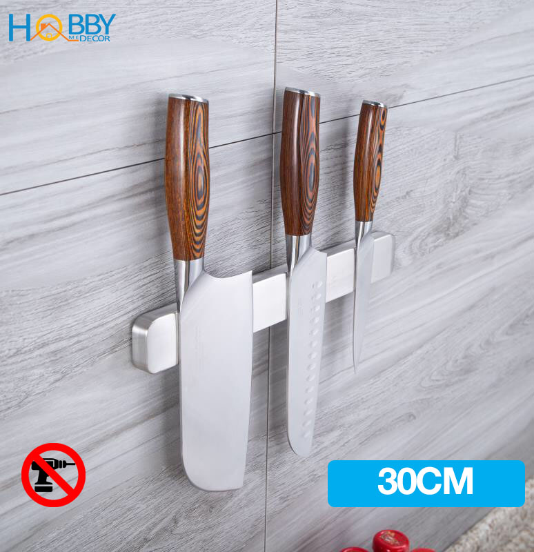 Thanh treo dao nam châm Hobby Home Decor TTD Inox 304 dán tường gạch men kèm keo dán - có 3 kích thước