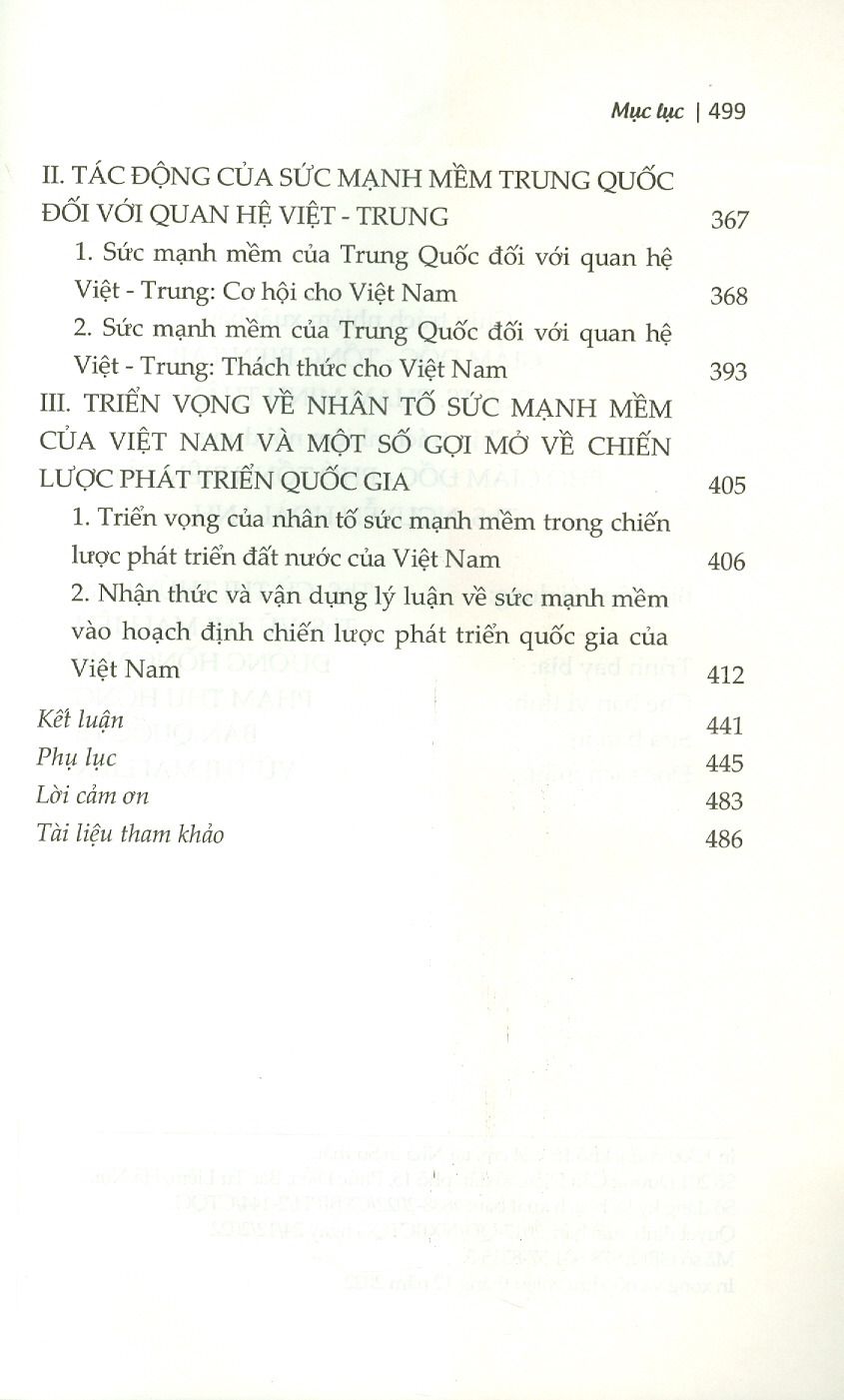 SỨC MẠNH MỀM CỦA TRUNG QUỐC TRONG CẠNH TRANH CHIẾN LƯỢC VỚI MỸ Ở KHU VỰC ẤN ĐỘ DƯƠNG - THÁI BÌNH DƯƠNG: TÁC ĐỘNG VÀ HÀM Ý ĐỐI VỚI VIỆT NAM  - Đinh Thị Hiền Lương - Nxb Chính trị Quốc gia Sự thật – bìa mềm