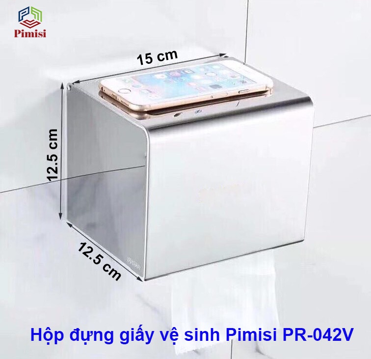 Hộp đựng giấy vệ sinh dán tường inox 304 Pimisi PR-042V dùng để treo - kệ - móc lô giấy vệ sinh có nắp đậy kín chống nước trong phòng tắm dán tường bằng keo kèm theo không cần khoan | Hàng chính hãng