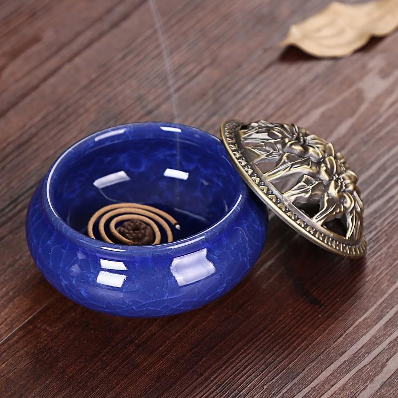 Dụng Cụ Đốt Trầm Men Rạn Sang Trọng Có Nắp Đậy TP'S