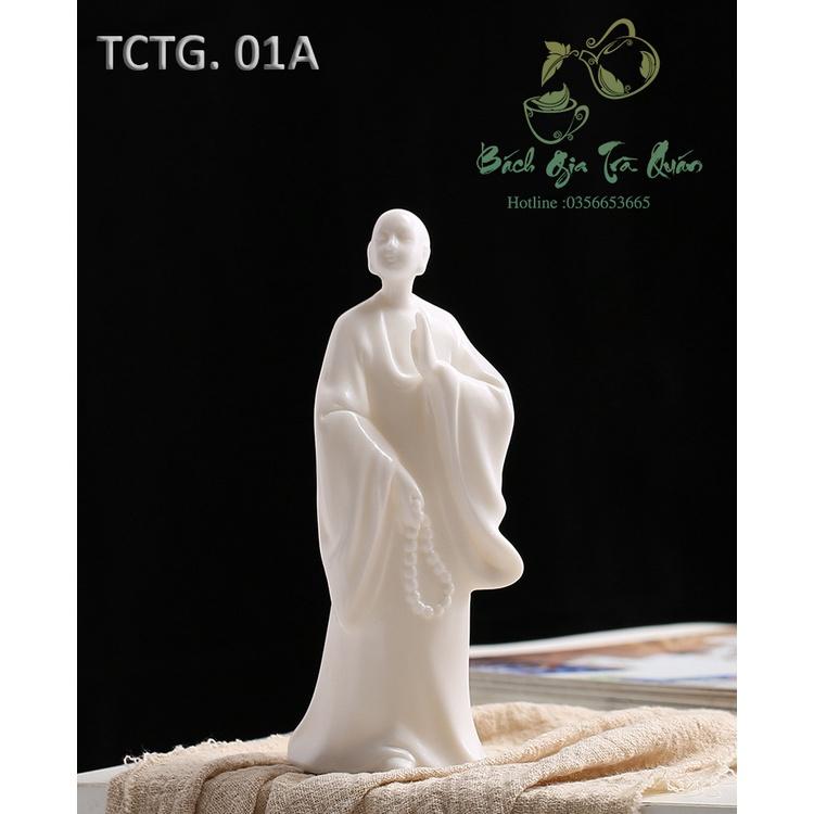 Tượng Sứ Bạch Định Thấu Quang Thiền Sư Decor Bàn Trà, Bàn Làm Việc, v.v...