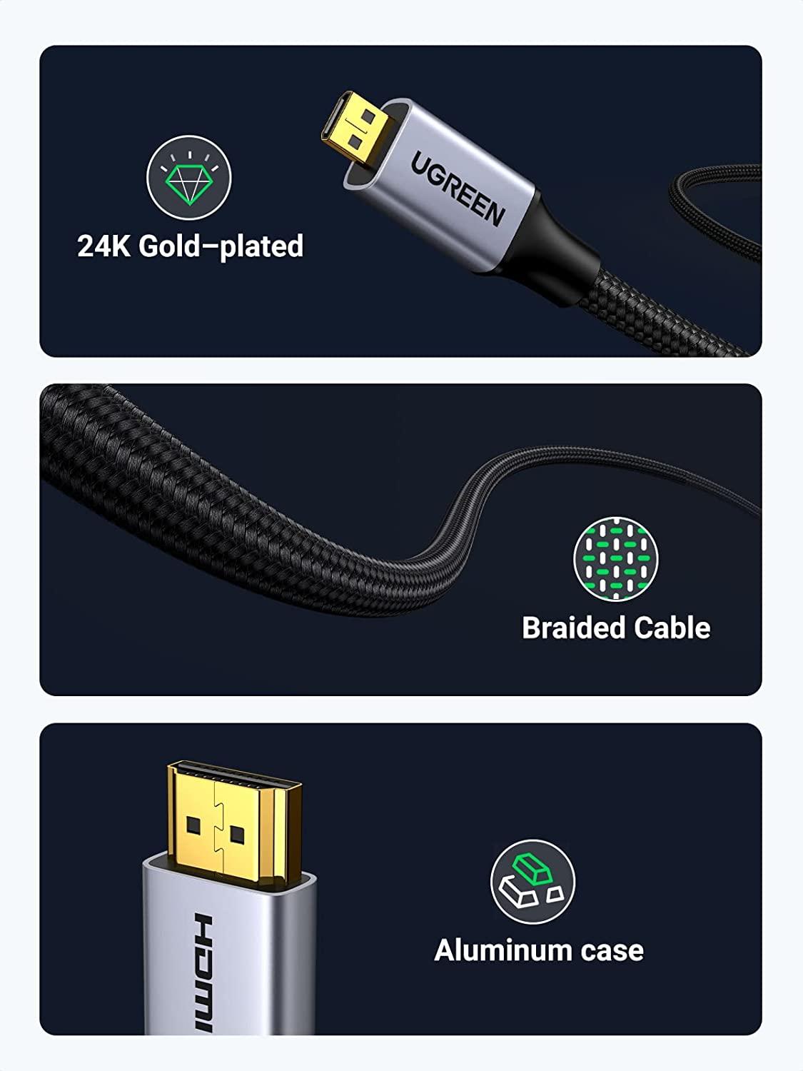 Ugreen UG10550HD109TK 1M 4k 60hz Cáp chuyển Micro HDMI sang HDMI đầu kim loại dài 1M - HÀNG CHÍNH HÃNG