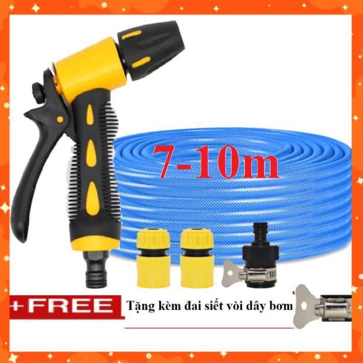 Bộ dây vòi xịt nước rửa xe, tưới cây . tăng áp 3 lần, loại 7m, 10m 206319 cút sập,nối đen + tặng đai