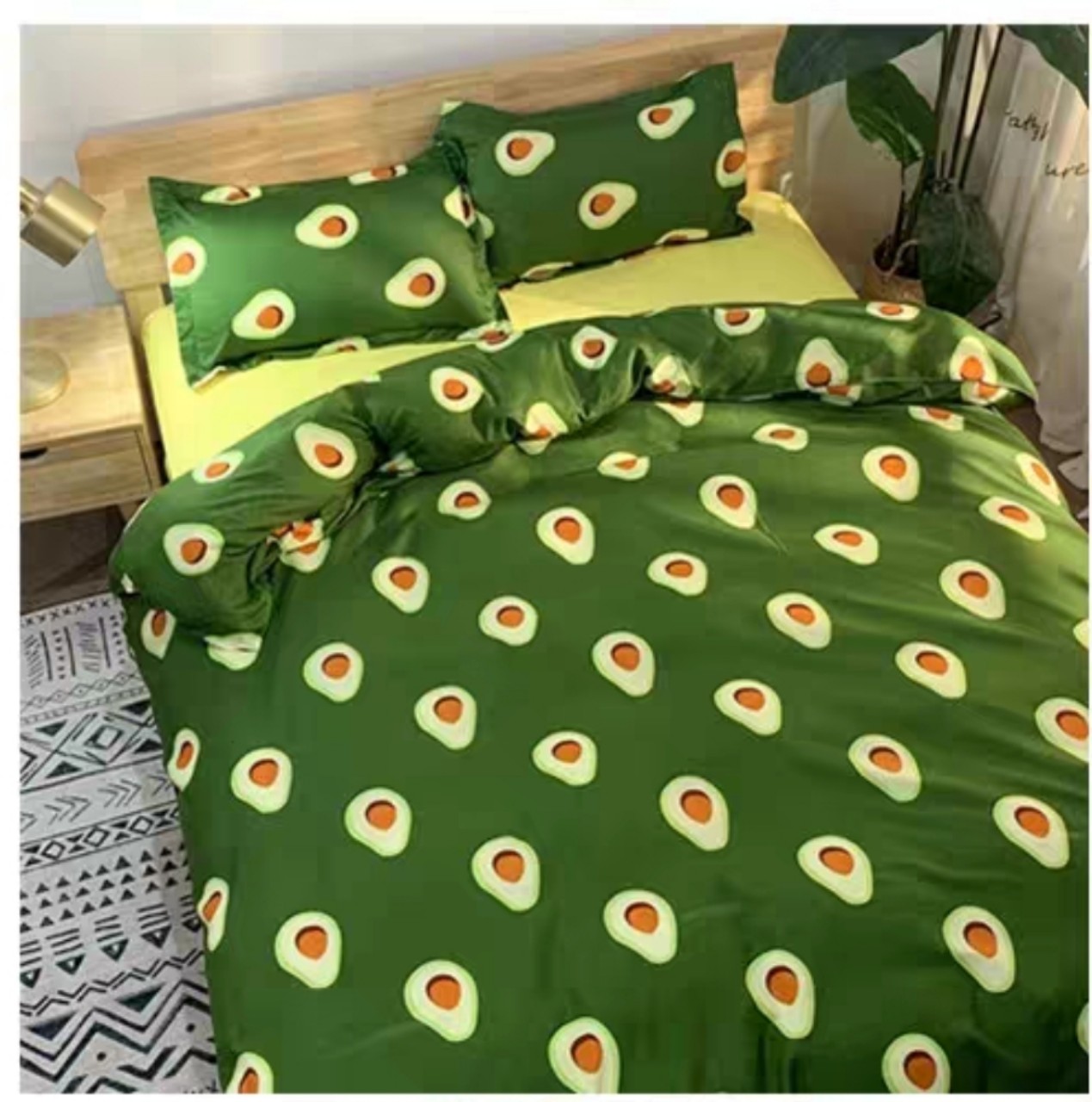 Bộ chăn ga gối cotton PL1 - Quả Bơ - Tặng kèm 1 móc khóa Houston