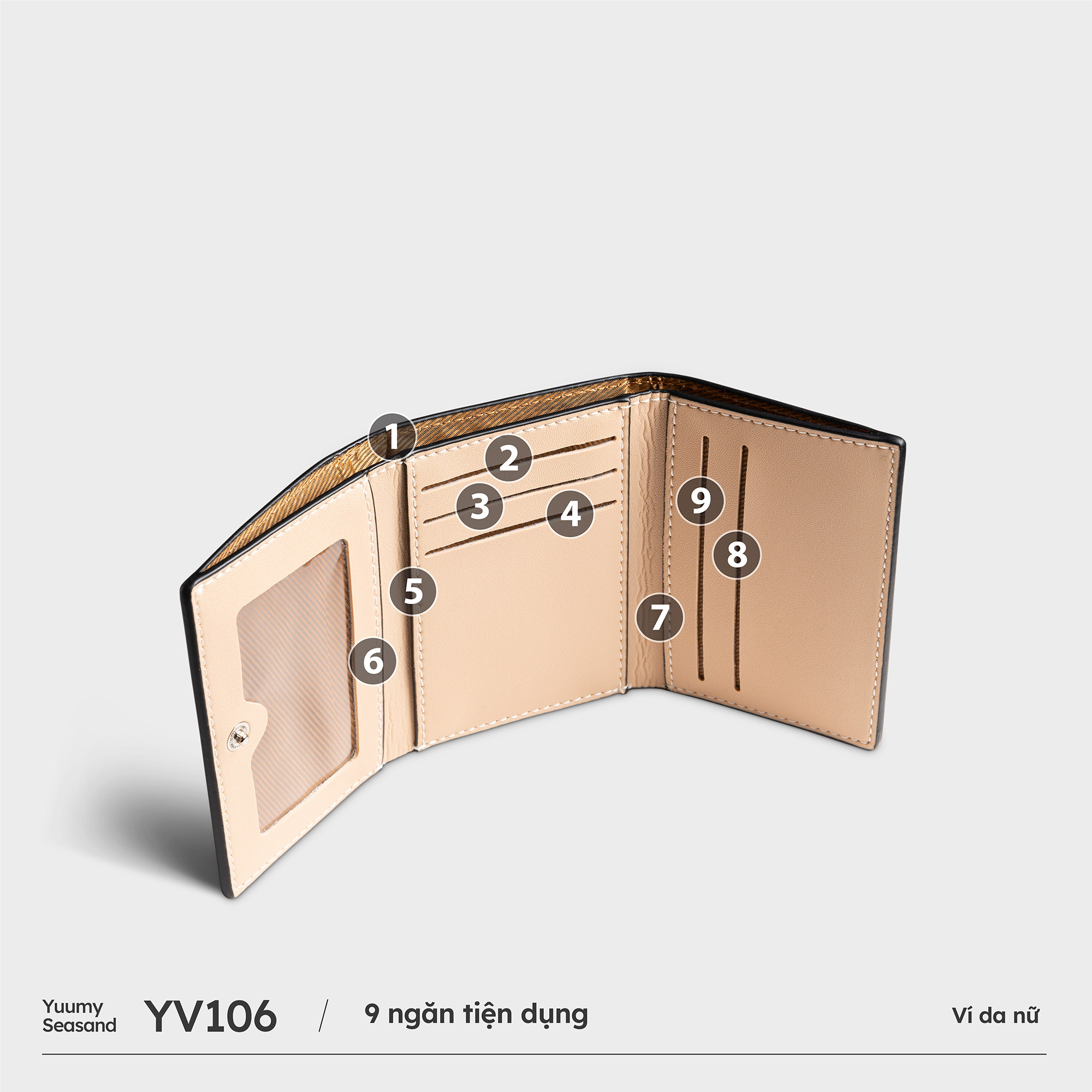 Ví Yuumy ( Thời trang nữ cầm tay gấp 3 tiện dụng - Ví da Seasand YV106 )