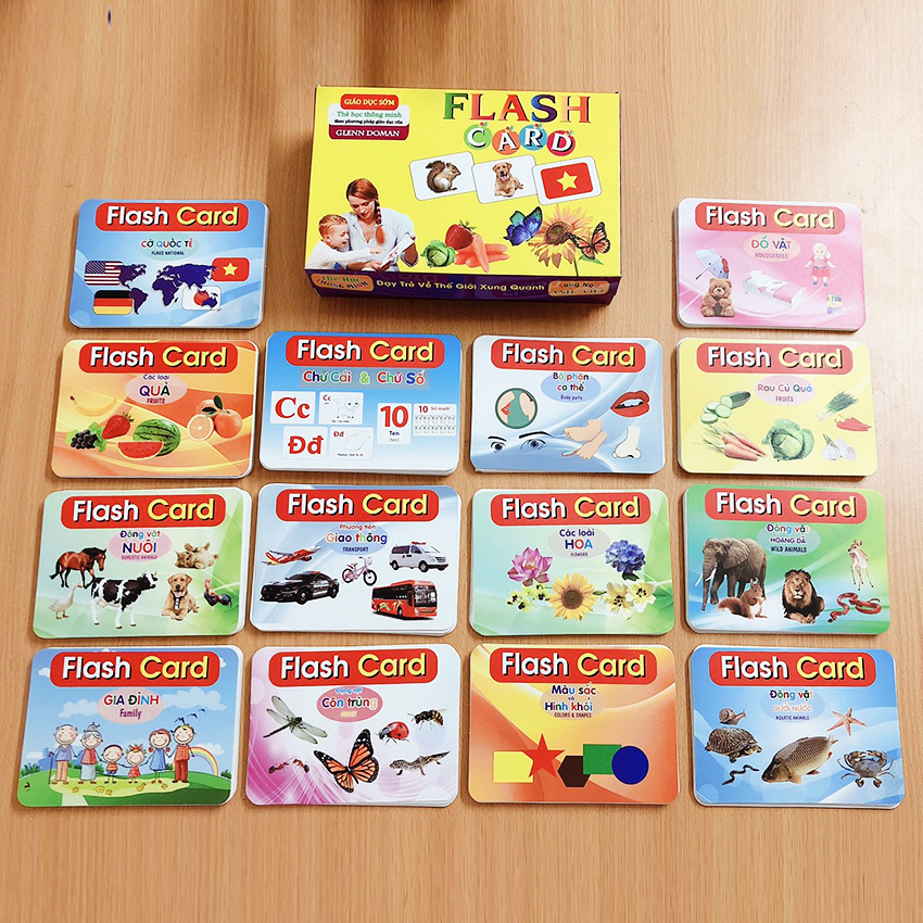 Bộ Thẻ Học Thông Minh 15 Chủ Đề loại to song ngữ tiếng Anh loại chuẩn Glenn Doman Flashcard cho bé từ 0-6 tuổi