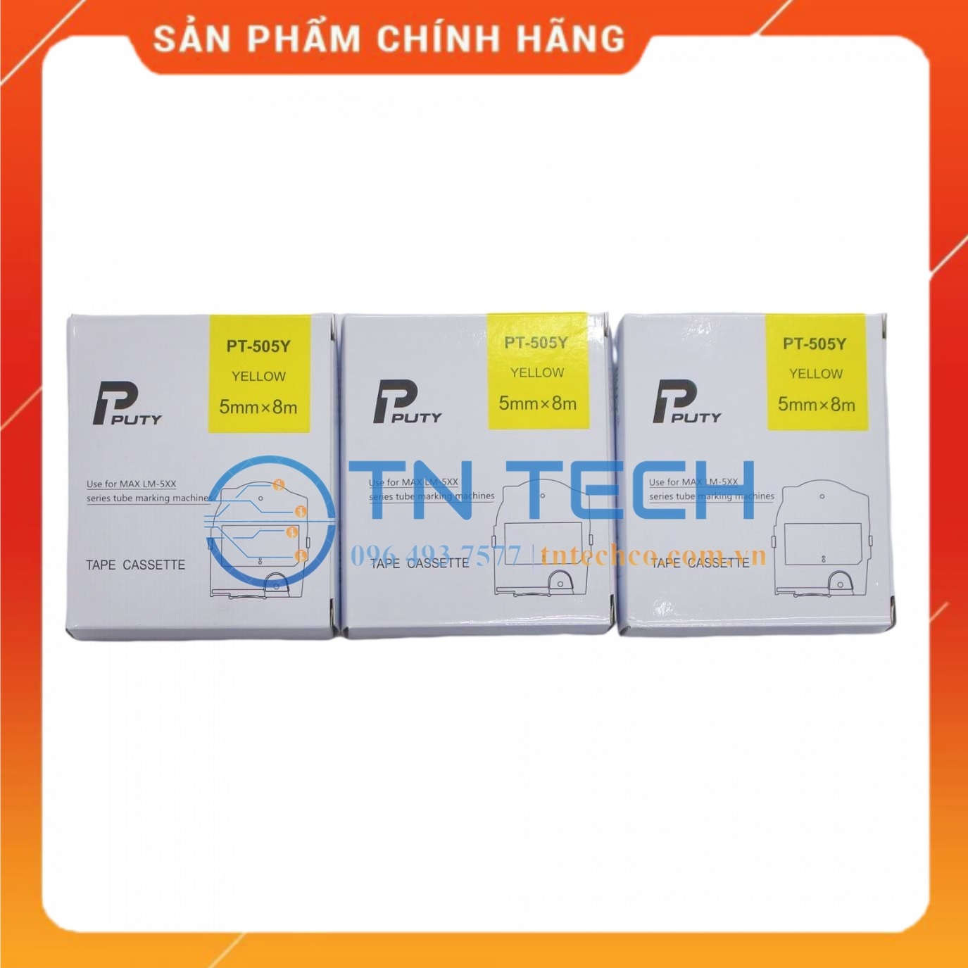 Nhãn in MAX PT-505Y - Chữ đen nền vàng 5MM x 8M - Dùng cho máy in ống MAX [Hàng nhập khẩu]