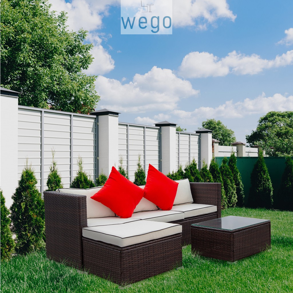 WEGO BỘ SOFA MÂY NHỰA NGOÀI TRỜI/ BỘ SOFA SÂN VƯỜN// Outdoor Furniture Rattan Chair Sofa Set Balcony Table Garden Sofa 3 seater