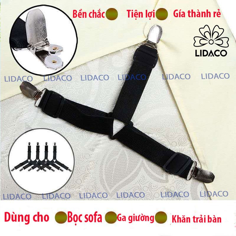 Set 4 chiếc Kẹp ga giường drap Lidaco cố định ga giường chống xê dịch chất liệu inox không gỉ