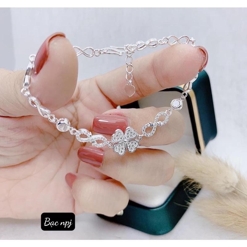 Lắc Tay cỏ 4 lá, Vòng tay cho nữ , Bạc Ta , - Bạc Npj