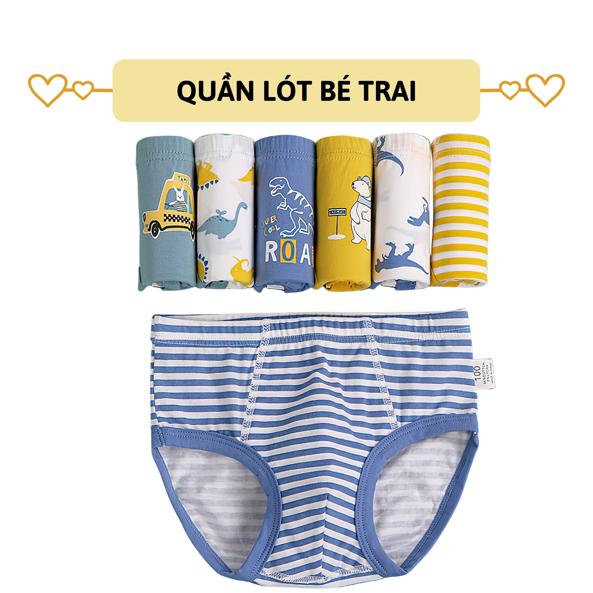 Set 3 quần lót bé trai tam giác 27kids Quần chip bé trai vải khử khuẩn công nghệ mới họa tiết dễ thương BSUW2