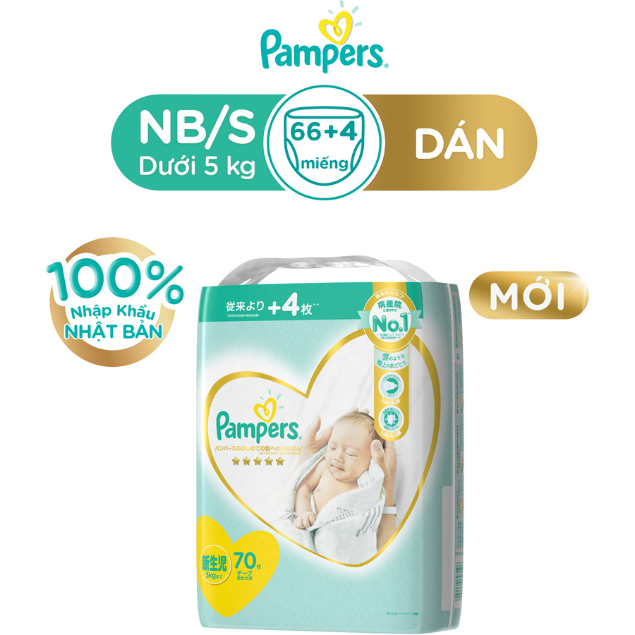 Tã/ Bỉm Dán PAMPERS Nội Địa Nhật Bản Size NB(70 miếng, dưới 5kg)/ S(64 miếng, 4-8kg)/ M(52 miếng, 6-11kg)/ L(42 miếng, 9-14kg), Cao Cấp Thượng Hạng