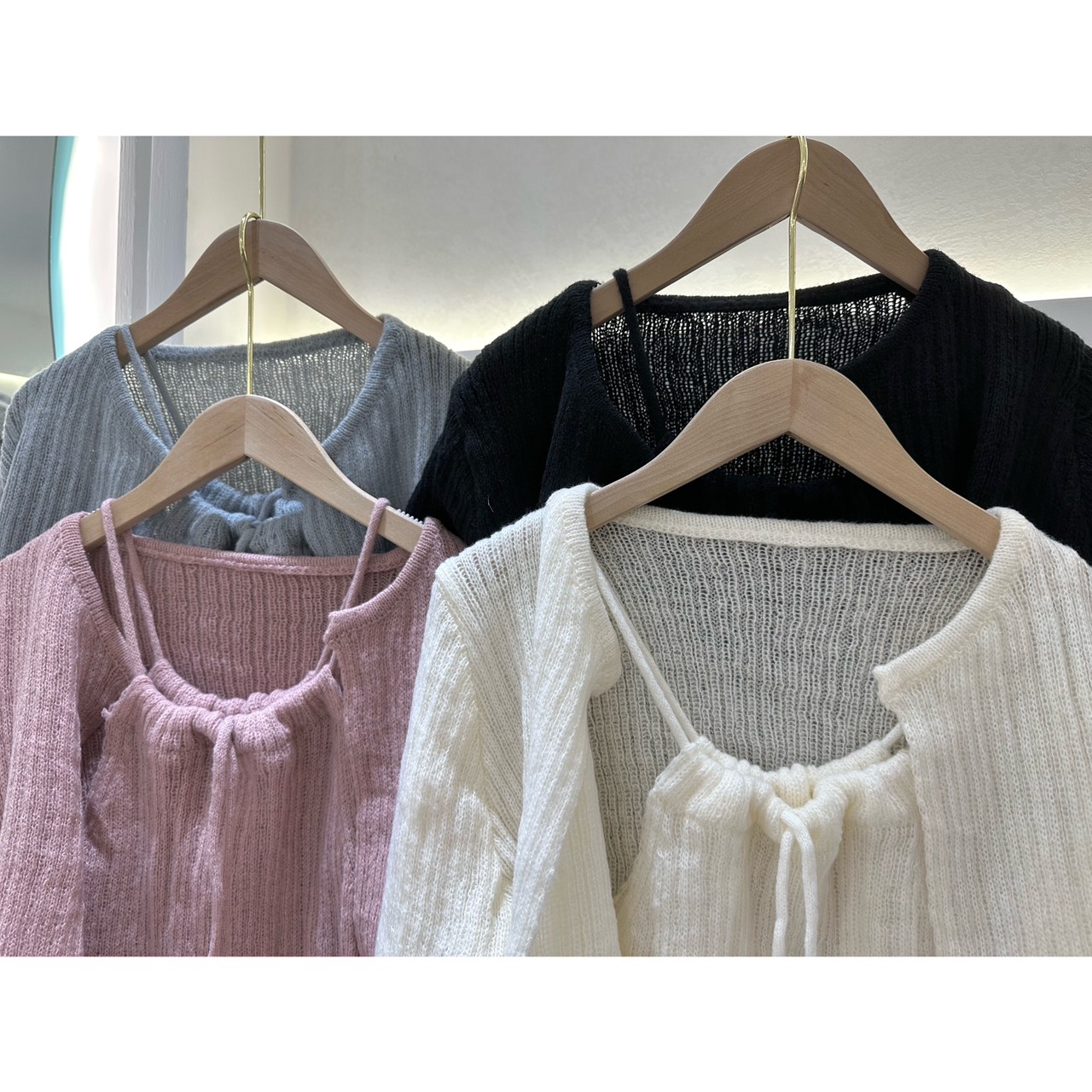SET ÁO LEN CROPTOP DÂY CỔ YẾM TRƠN PASTEL + ÁO KHOÁC CARDIGAN LỬNG TAY DÀI DẠO PHỐ ĐI CHƠI ĐI BIỂN ĐI TIỆC