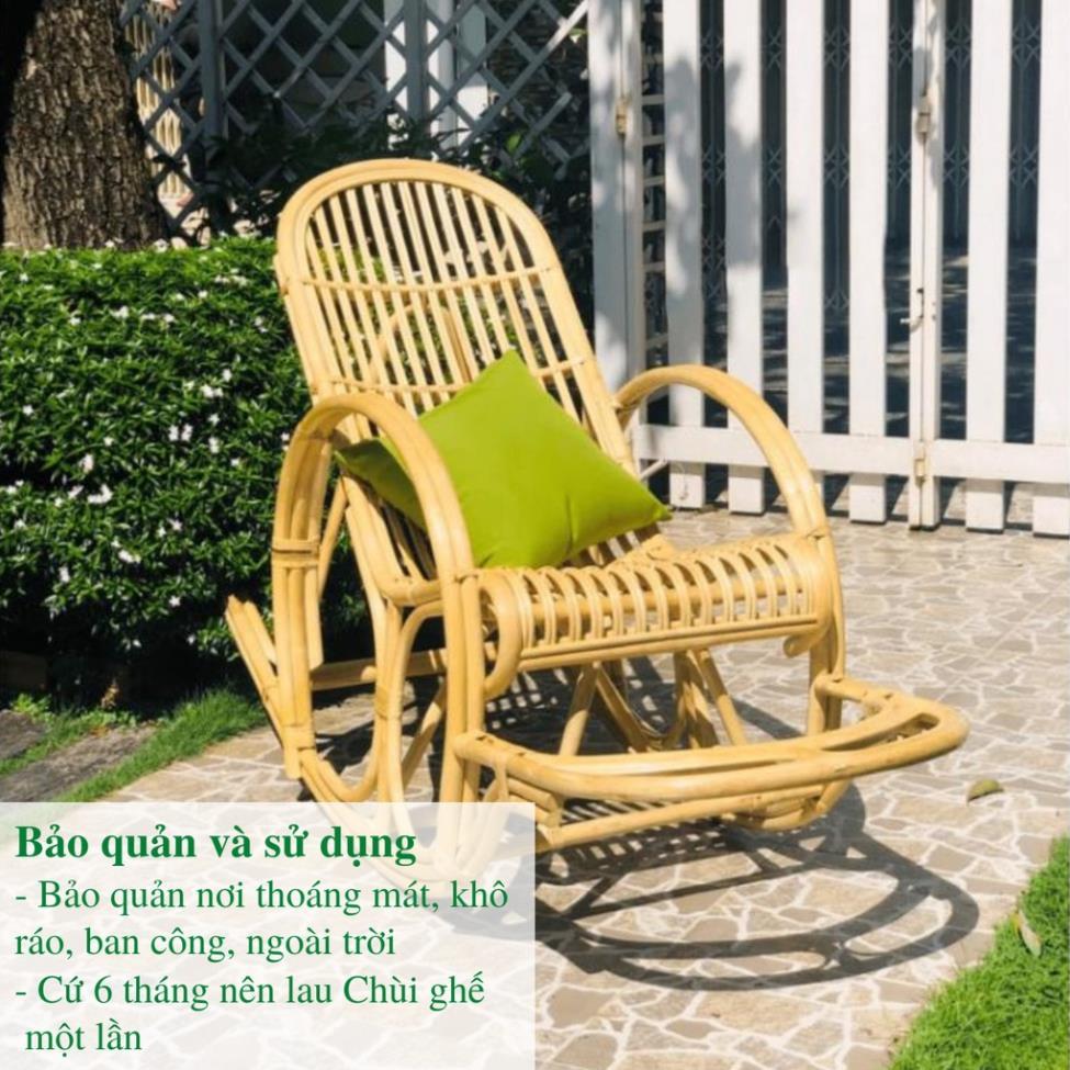 Ghế mây thư giãn bập bênh ngoài trời kèm nệm vải bố chuẩn kích thước dùng cho người lớn đọc sách, xem tivi / HealHomes