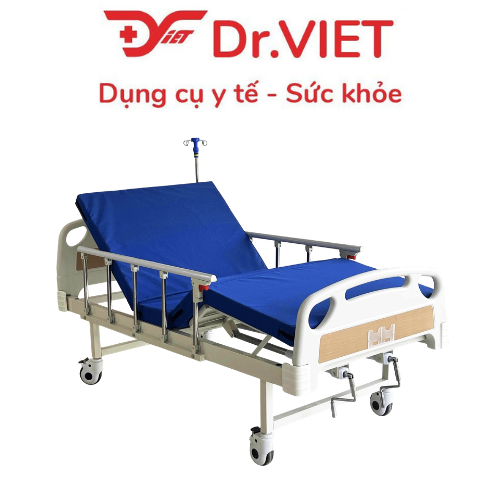Giường Y Tế 2 Tay Quay GBM-093A Đa Năng Nâng Lưng Nâng Chân Cho Bệnh Nhân Có Bàn Ăn Cây Truyền Dịch Lan Can Bảo Vệ Bánh Xe Khóa An Toàn Khung Thép Sơn Tĩnh Điện Bền Chắc Dễ Sử Dụng Phù Hợp Gia Đình Bệnh Viện Phòng Khám