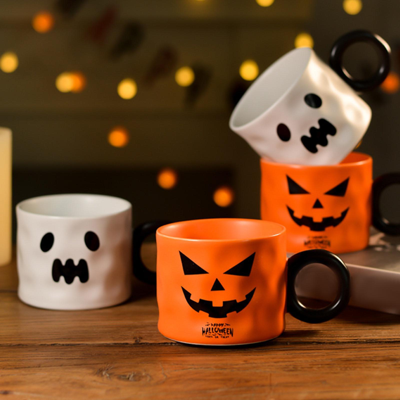 Pumpkin Shaped Mug Halloween Cartoon Mug Cartoon Milk Juice Cup Halloween Mug Set Ceramics Coffee Mug Holiday Coffee Mug for Theme Party Men