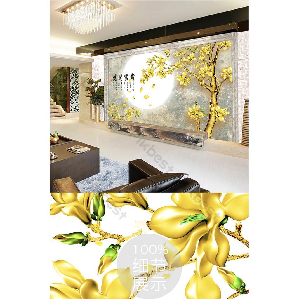 Tranh dán tường 3D hoa vàng tài lộc MS01