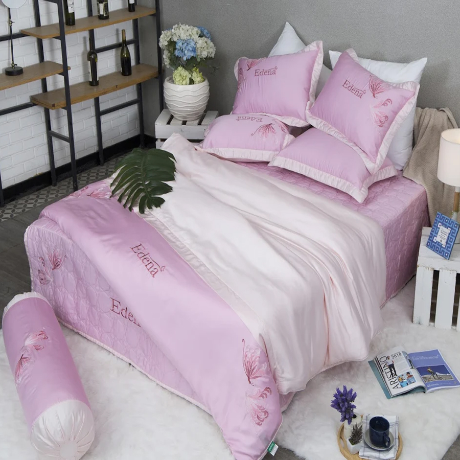 Bộ Chăn Ga Phủ Tencel Edena ED744 - Hồng