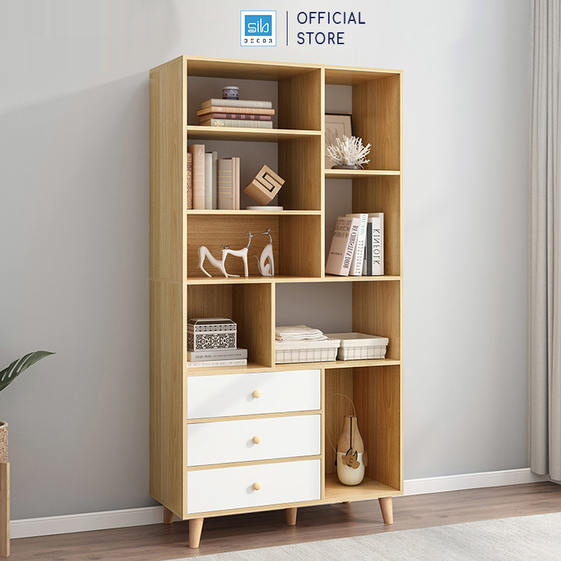 Tủ Sách Để Sàn Nhiều Ngăn Hiện Đại Thương Hiệu Sib Decor Ksg41 - 175X80X30Cm - Trắng - Vân Gỗ