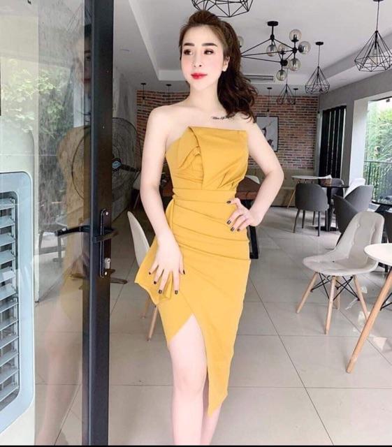 Đầm cúp ngực xẻ tà nhúng bèo kèm mút