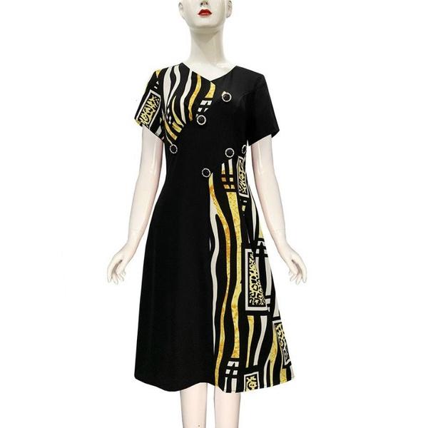 ĐẦM XOÈ ĐÍNH 6 NÚT PHỐI LỤA IN HOẠ TIẾT