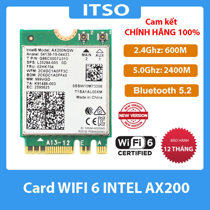 Card Wifi Intel-6 AX200 khe M2 có Bluetooth  - Hàng nhập khẩu