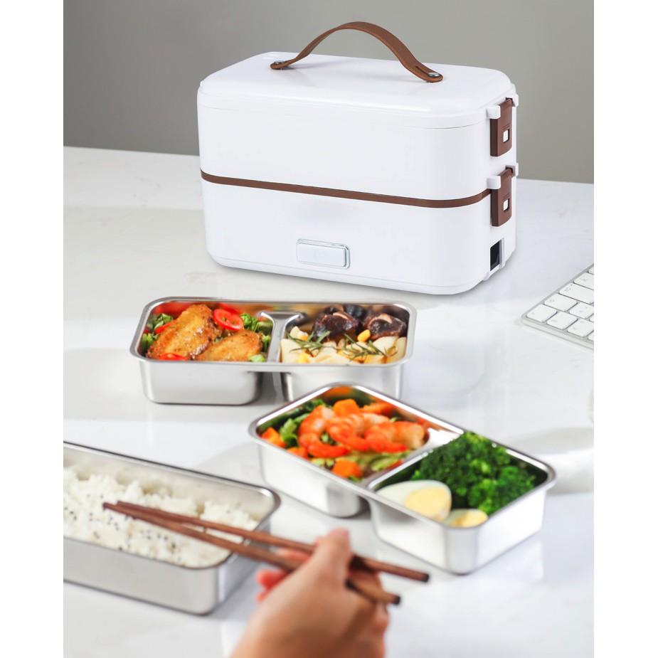 Hộp đựng cơm hâm nóng văn phòng 2 tầng Bento White