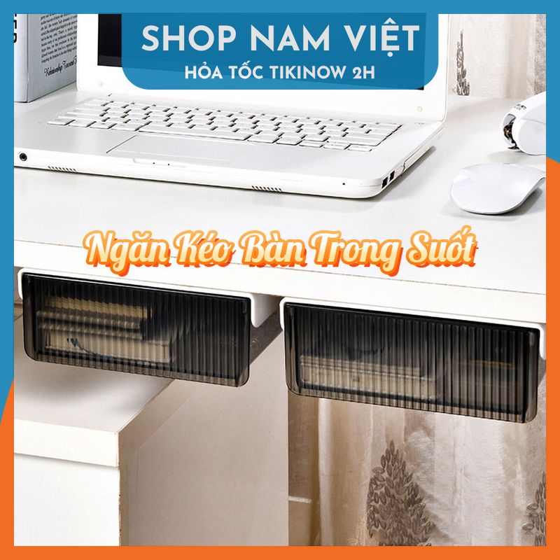 Ngăn Kéo Dưới Bàn Làm Việc Trong Suốt - Hộp Nhựa Để Đồ Dán Dưới Bàn (Kèm Miếng Dán)